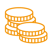 Ein dargestelltes Geldmünzen Icon in oranger Farbe auf kariertem Hintergrund.